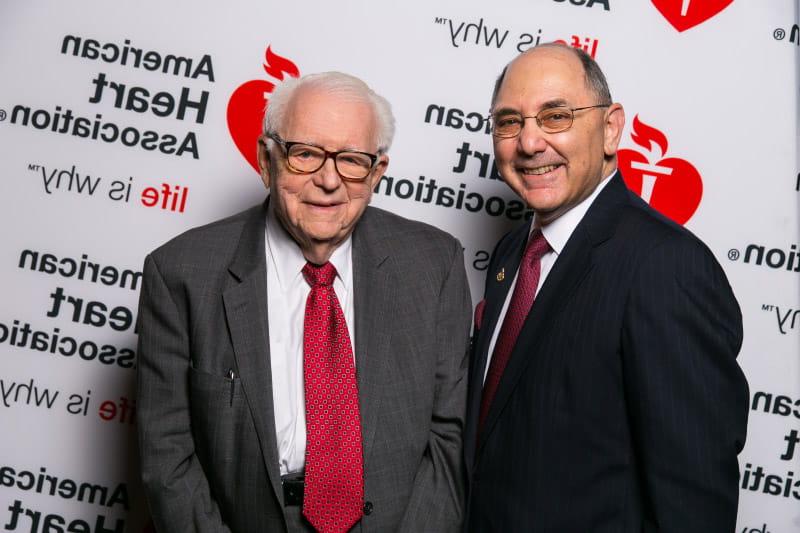 Dr. Elliott Antman (left) and Dr. Eugene Braunwald at the American Heart Association's Scientific Sessions conference in 2014. (Photo by Todd Buchanan for the American Heart Association)